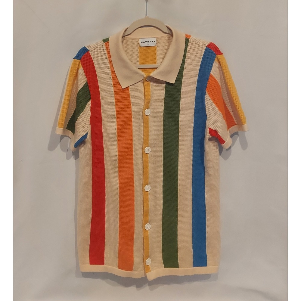 Mavrans Mens Lovers Lane Short Sleeve Biege Multi Sweater Polo Shirt Size Large